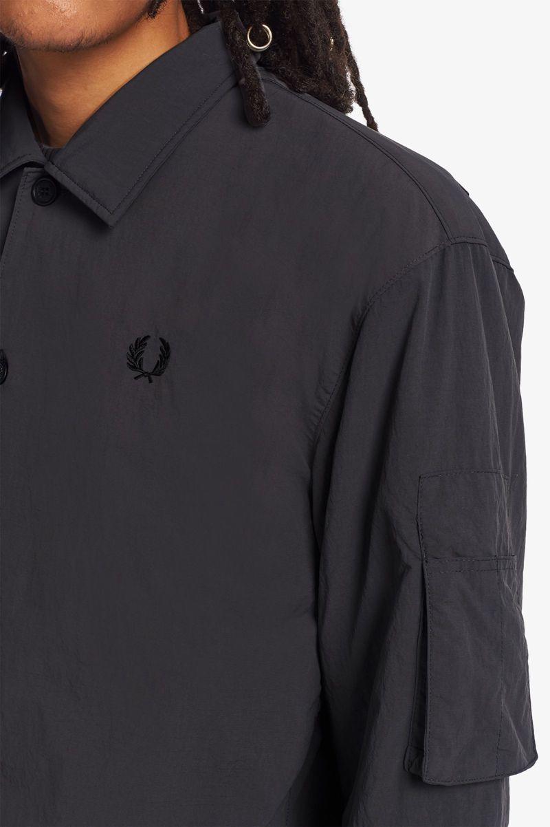 Black Fred Perry Patch Detail Overshirt Men's Shirts | PH 1519TCEV